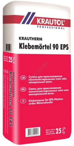 Клей для пенопласта и ваты KRAUTOL Klebemoertel 90EPS 25кг(СТ 83) (859130) (42шт)